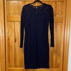 Zara Basic Navy Blue Long Sleeve Sheath Dress